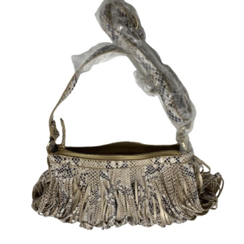 katherine kwei baguette snake embossed & fringe detailed NWT